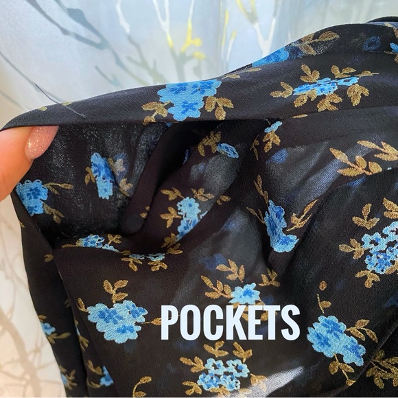 Reformation black blue floral print collared 1/2 button short sleeve mini dress - Picture 10 of 13